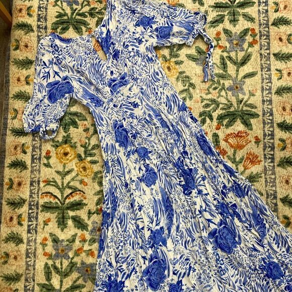 Free People Forever Always Floral Midi Dress Cold Shoulder Boho Size 2 - Picture 12 of 14